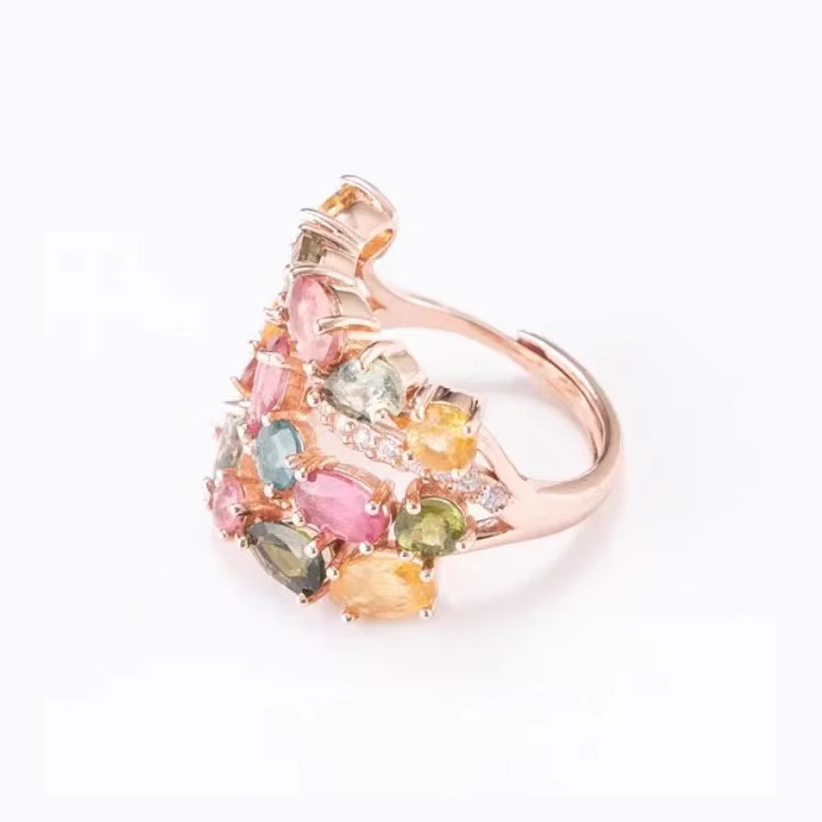 Gaia goddess imitation natural tourmaline bracelet set with candy colored rose estate ring rainbow set